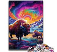 Psychedelic Buffalo JigsawPuzzle 1000 Pieces for Teenagers,Brain Teaser Game Wall Decoration Unique Birthday And Xmas Gifts (38x26cm)