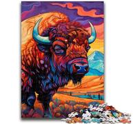 Psychedelic Buffalo JigsawPuzzle 1000 Pieces for Teenagers,Challenging To Complete But Fun And Humorous Birthday Present,Gifts,Wall Art (38x26cm)