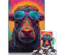 Psychedelic Buffalo JigsawPuzzle 1000 Pieces for Teenagers,Educational Games Home Decoration Deal As Gifts for The Whole Family (50x75cm)