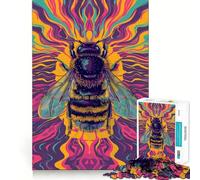 Psychedelic Bumblebee 1000 Piece Jigsaw Puzzles for Teenagers Logic Sense Toy Peaceful Fun Smooth Edge Creative Gift (38x52cm)