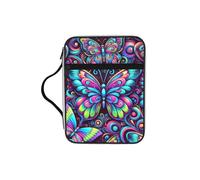 Psychedelic-Butterflies Bible Cover Case with Handle, Water-Resistant Oxford Fabric Bible Bag Organizer with Zipper Pockets for Church