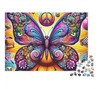 Psychedelic Butterfly 1000pc Heavy-duty Cardboard Puzzle for Adults Brain Teaser Lovers Team Building Holiday Pastime Collectible Item Missing Piece Guarantee 52x38cm/1000pcs