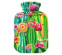 Psychedelic Cactus Water Bottle for hot Water with Soft Cover, 2L Water Bags for Menstrual Cramps, Menstrual Cramps, Menstrual Cramps