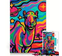 Psychedelic Camel in Space Jigsaws 1000 Pieces for Adults Brain Challenge Toy Peaceful Time Clear Cut Art Collectible (38x26cm)