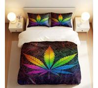 Psychedelic Cannabis Leaf Duvet Cover Set, Vintage Gradient Art Bedding, Colorful Print, Elegant Design for Bedroom (05,Single135x200cm+65x65cm*2)