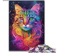 Psychedelic Cat 1000 Piece Jigsaw Puzzle for Adults And Teenagers, Perfect for Game Nights, Colorful Toy for Home Gift (50x75cm)