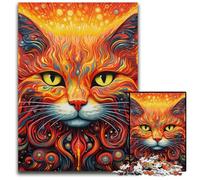 Psychedelic Cat 1000-Piece Jigsaw Puzzle Wooden Jigsaw Puzzles for Adults Challenging Brain Teaser - Relaxing Toy for Teenagers 50x75CM/19.68x29.52inch