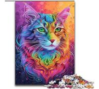 Psychedelic Cat 1000 Piece Jigsaw Puzzles for Adults & Teens, for Age 14+ Home Art Decor Family Games Christmas Birthday Gifts (26x38cm)