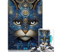 Psychedelic Cat 1000 Piece Jigsaw Puzzles,Help The Brain Exercise Addictive Toys to Cultivate Patience Unique Challenge Game (38x26cm)