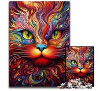 Psychedelic Cat 1000 Pieces Puzzle Gifts Jigsaw Puzzles for Adults Family Activity, DIY Home Decor, 26X38CM/10.23x14.96inch