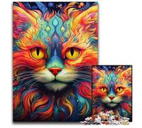 Psychedelic Cat 1000 Pieces Puzzle Gifts Jigsaw Puzzles for Adults Family Activity, DIY Home Decor, 50x75CM/19.68x29.52inch