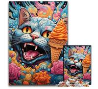Psychedelic Cat Adult Jigsaw Puzzles 1000 Pieces Wooden Puzzles Brain Teaser Game for Teenagers, Perfect 50x75CM/19.68x29.52inch