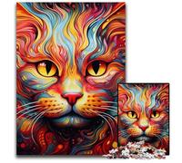 Psychedelic Cat Adult Jigsaw Puzzles 1000 Pieces Wooden Puzzles Brain Teaser Game for Teenagers, Perfect 50x75CM/19.68x29.52inch