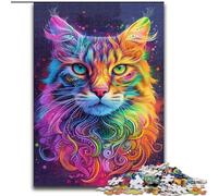 Psychedelic Cat Adult Puzzles 1000 Pieces, Educational Games Home Decoration Birthday Present, Gifts, Wall Art (50x75cm)