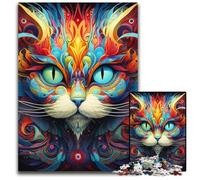 Psychedelic Cat Art 1000-Piece Jigsaw Puzzle cardboard Jigsaw Puzzles for Adults for Teenagers & Teens, Ideal Birthday 26X38CM/10.23x14.96inch