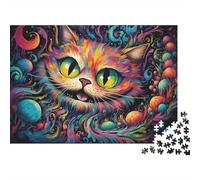 Psychedelic Cat Art 1000 Piece Puzzles Colorful Tripsy Cheshire Cat Wall Decoration Educational Game for Men And Women Challenging Jigsaw Jigsaw Puzzles for Adults 52x38cm/1000pcs