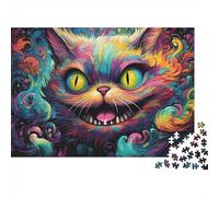 Psychedelic Cat Art 1000 Pieces Puzzle ForAdults Kids Colorful Psychedelic Cheshire Cat Home Decoration Educational Game for Men And Women Challenging Jigsaw Jigsaw Puzzles 38x26cm/1000pcs