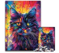 Psychedelic Cat Art JigsawPuzzle 1000 Pieces for Adults Difficult Puzzles for Adults Fun at Home Activities Birthday Present Travel Gifts 1000 PCS(75x50cm)