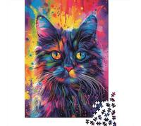 Psychedelic Cat Art Puzzle Rectangular Paper Board 100% Recycled Cardboard Jigsaw Puzzle for Adult 1000pcs (38x26cm)