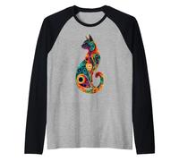 Psychedelic Cat Design Art Cat Lover Mandala Raglan Baseball Tee