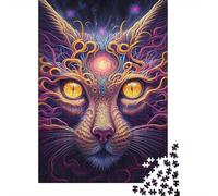 Psychedelic Cat Face 1000 Pieces Sturdy Cardboard Premium Jigsaw Puzzle Family Lovers Stress Relief Gifts Value Pack 38x26cm/1000pcs