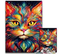 Psychedelic Cat Jigsaw Puzzles 1000 Pieces for Adults cardboard Jigsaw Puzzles for Home Decor & Holiday Fun 26X38CM/10.23x14.96inch