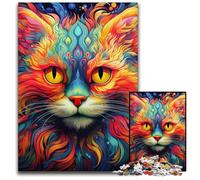 Psychedelic Cat Jigsaw Puzzles for Adults 1000 Piece cardboard Jigsaw Puzzles Challenging Brain Teaser for Teenagers, Family Game Night Fun 26X38CM/10.23x14.96inch