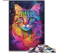 Psychedelic Cat Jigsaw Puzzles for Adults 1000 Pieces, Suitable for Ages 14 And Up Wall Decoration Christmas Birthday Gift (26x38cm)