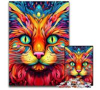 Psychedelic Cat JigsawPuzzle 1000 Pieces for Adults cardboard Jigsaw Puzzles for Adults Ideal DIY Decor & Brain Teaser Gift 26X38CM/10.23x14.96inch