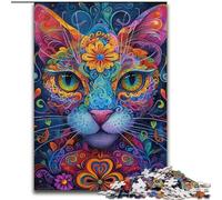 Psychedelic Cat JigsawPuzzle 1000 Pieces for Adults, Challenging Game And Family Play Artists Collection, Fine Art for Age 14 Years Up (50x75cm)