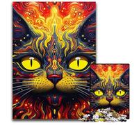 Psychedelic Cat JigsawPuzzle 1000 Pieces for Adults Wooden Jigsaw Puzzles for Adults Ideal DIY Decor & Brain Teaser Gift 50x75CM/19.68x29.52inch