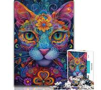 Psychedelic Cat JigsawPuzzle 1000 Pieces for Teenagers,Stress Reliever Difficult Challenge Unique Home Decor And Gifts 75x50cm