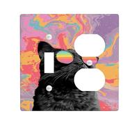 Psychedelic Cat Light Switch Cover Plates/Outlet Covers, Vibrant Colors for Fun Wall Decor, Thermoplastic Wall Plates, Standard Size Toggle Duplex