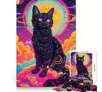 Psychedelic Cat Space 1000 Piece Jigsaws for Teenagers Puzzle Brain Workout Toy Calm Escape Art Assembly Thoughtful Gift (38x52cm)