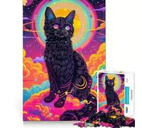 Psychedelic Cat Space Jigsaw Puzzles for Teenagers 1000 Pieces Logic Sense Toy Calm Fun Smooth Edge Birthday Gift (38x26cm)