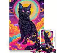 Psychedelic Cat Space Jigsaw Puzzles for Teenagers 1000 Pieces Logic Sense Toy Calm Fun Smooth Edge Birthday Gift (38x26cm)