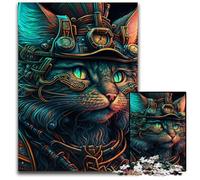 Psychedelic Cat Warrior Adult Jigsaw Puzzles 1000 Pieces Wooden Jigsaw Educational Activity for Cognitive Skills Cognitive Skill Improvement 50x75CM/19.68x29.52inch