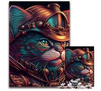 Psychedelic Cat Warrior Adult Jigsaw Puzzles 1000 Pieces Wooden Jigsaw Educational Activity for Cognitive Skills Cognitive Skill Improvement 50x75CM/19.68x29.52inch