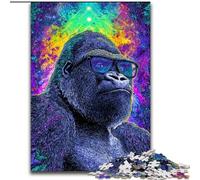 Psychedelic Chimpanzee Jigsaw Puzzles for Adults, Educational Games DIY Toys with Matching Poster And Trivia Sheet for Age 14+ (50x75cm)
