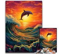 Psychedelic Color Dolphin Jigsaw Puzzles for Adults 1000 Piece Paper Jigsaw Puzzles for Adults for Home Decor Ideal Christmas & New Year Gift for Teenagers 1000 PCS(38x26cm)