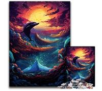 Psychedelic Color Dolphin Puzzles for 1000 Piece Wooden Puzzles Perfect for Teenagers & Collectors Ideal Home Decor & Travel Gift 1000 PCS(75x50cm)