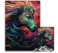 Psychedelic Colored Horses 1000 Pieces Puzzles for Adults Wooden Jigsaw Ideal for Lover, Perfect Christmas, New Year, Valentine's Gift 50x75CM/19.68x29.52inch