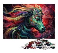 Psychedelic Colored Horses Jigsaw Puzzles for Adults 1000 Piece Wooden Jigsaw Puzzles Challenging Brain Teaser for Teenagers, Family Game Night Fun 50x75CM/19.68x29.52inch