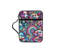 Psychedelic-Colorful-Dogs Bible Cover Case with Handle, Water-Resistant Oxford Fabric Bible Bag Organizer with Zipper Pockets for Church