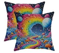 Psychedelic Colorful Mushroom Pillow Covers Set of 2, Vibrant Rainbow Galaxy Print Decorative Cushions for Home Sofa Bed Couch, Bohemian Artistic Throw Pillows 18x18 Inch