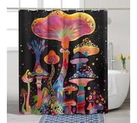 Psychedelic Colorful Mushroom Shower Curtain, Neon Rainbow Magic Mushroom Bathroom Decor, Spring Fanciful Modern Waterproof Fabric Shower Curtain Set with Hooks 72x72 Inch