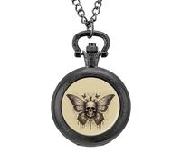 Psychedelic Death's Head Hawk Moth Vintage Pocket Watch Alloy Pendant Watches Necklace Gift for Men Women Black-Style