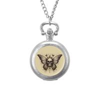 Psychedelic Death's Head Hawk Moth Vintage Pocket Watch Alloy Pendant Watches Necklace Gift for Men Women Silver-Style