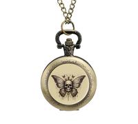Psychedelic Death's Head Hawk Moth Vintage Pocket Watch Alloy Pendant Watches Necklace Gift for Men Women Coppery-Style