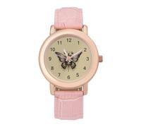 Psychedelic Death's Head Hawk Moth Womens Elegant Watch Analogue Quartz Watch Leather Band Wristwatch